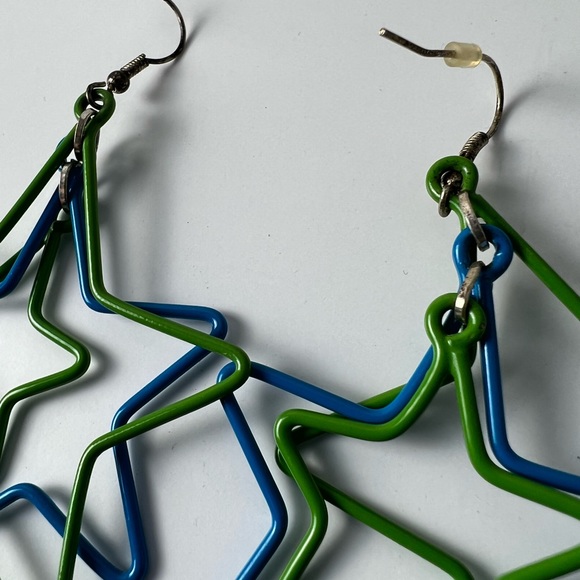 Blue Green Metal Star Pierced Earrings - Picture 14 of 16